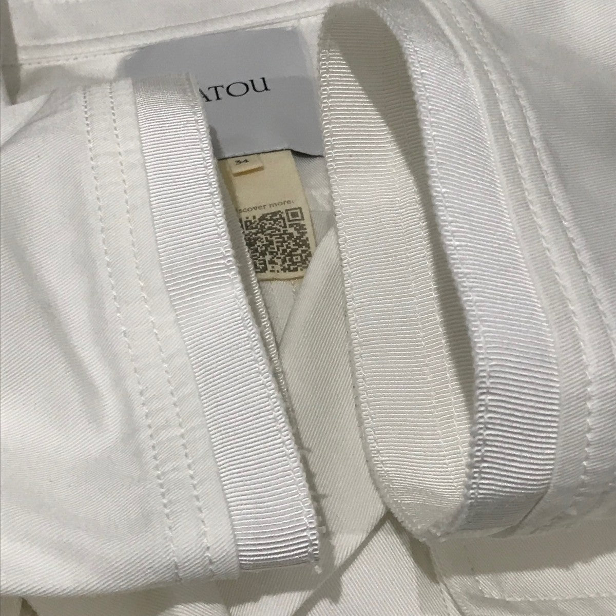 パトゥ Patou 25SS ギャバジンショートスリーブクロップドシャツ JA0480074001W ホワイト サイズ：34 Patou(パトゥ) 25SSギャバジンショートスリーブクロップドシャツ