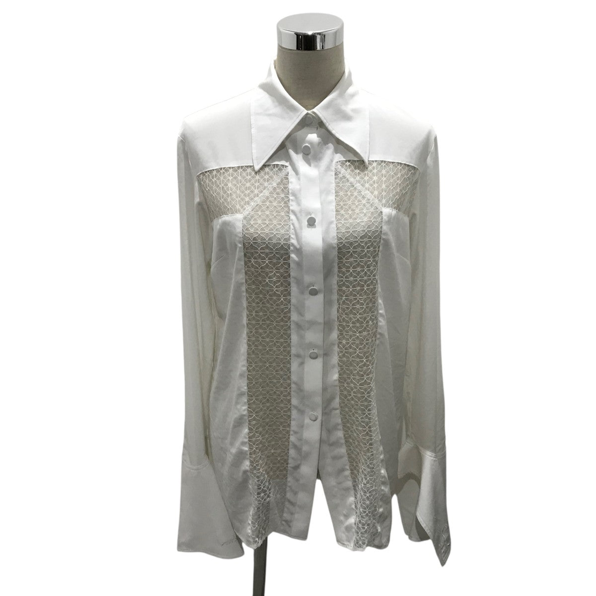 フェティコ FETICO 【LACE PANELED CREPE SHIRT】 長袖シャツ FTC242-0103 ホワイト サイズ：2 FETICO(フェティコ) 【LACE PANELED CREPE SHIRT】長袖シャツ