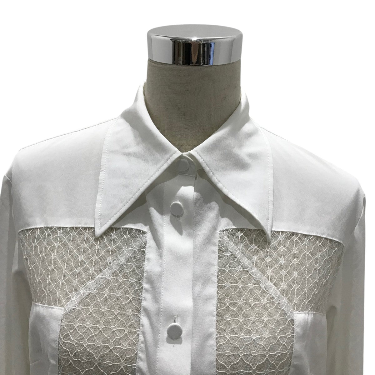 フェティコ FETICO 【LACE PANELED CREPE SHIRT】 長袖シャツ FTC242-0103 ホワイト サイズ：2 FETICO(フェティコ) 【LACE PANELED CREPE SHIRT】長袖シャツ