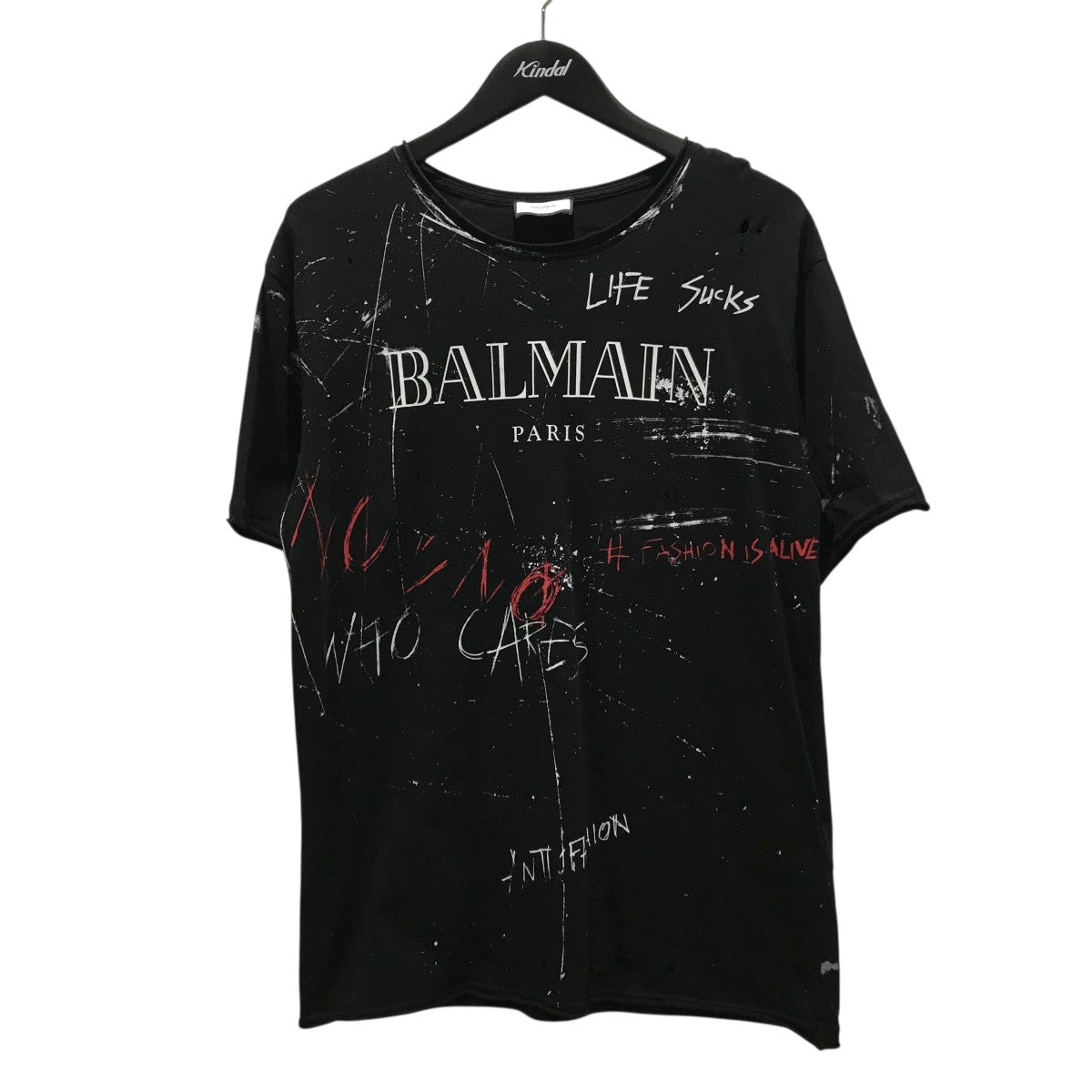 BALMAIN paris(バルマンパリス) ロゴダメージ加工Tシャツ