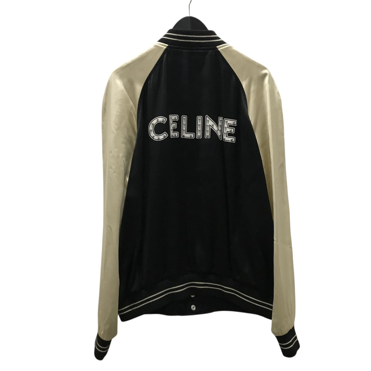 22SS CELINE 袖レザー スタジャン バックロゴ ブルゾン 48 セリーヌ CELINE CELINE スタジャン 2W71C896C ウール×レザー