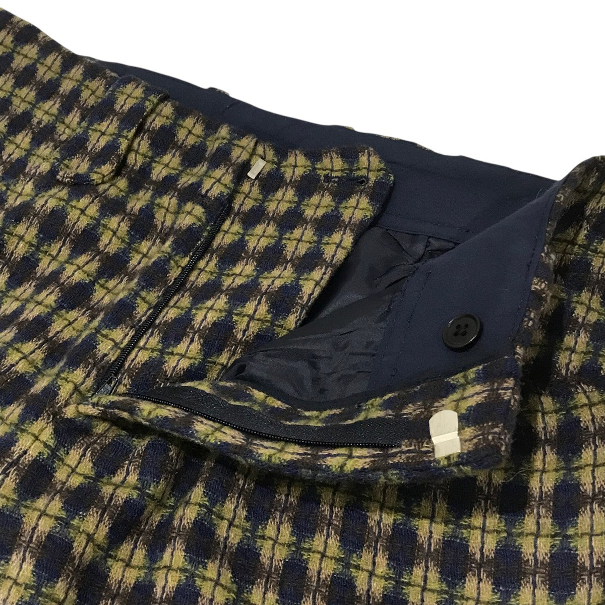 ZARA×Harry Lambert 総柄ウールパンツ ベージュ×ネイビー