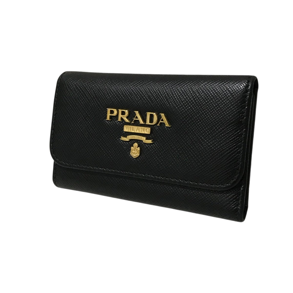PRADA(プラダ) サフィアーノレザーキーケース ブラック×ゴールド