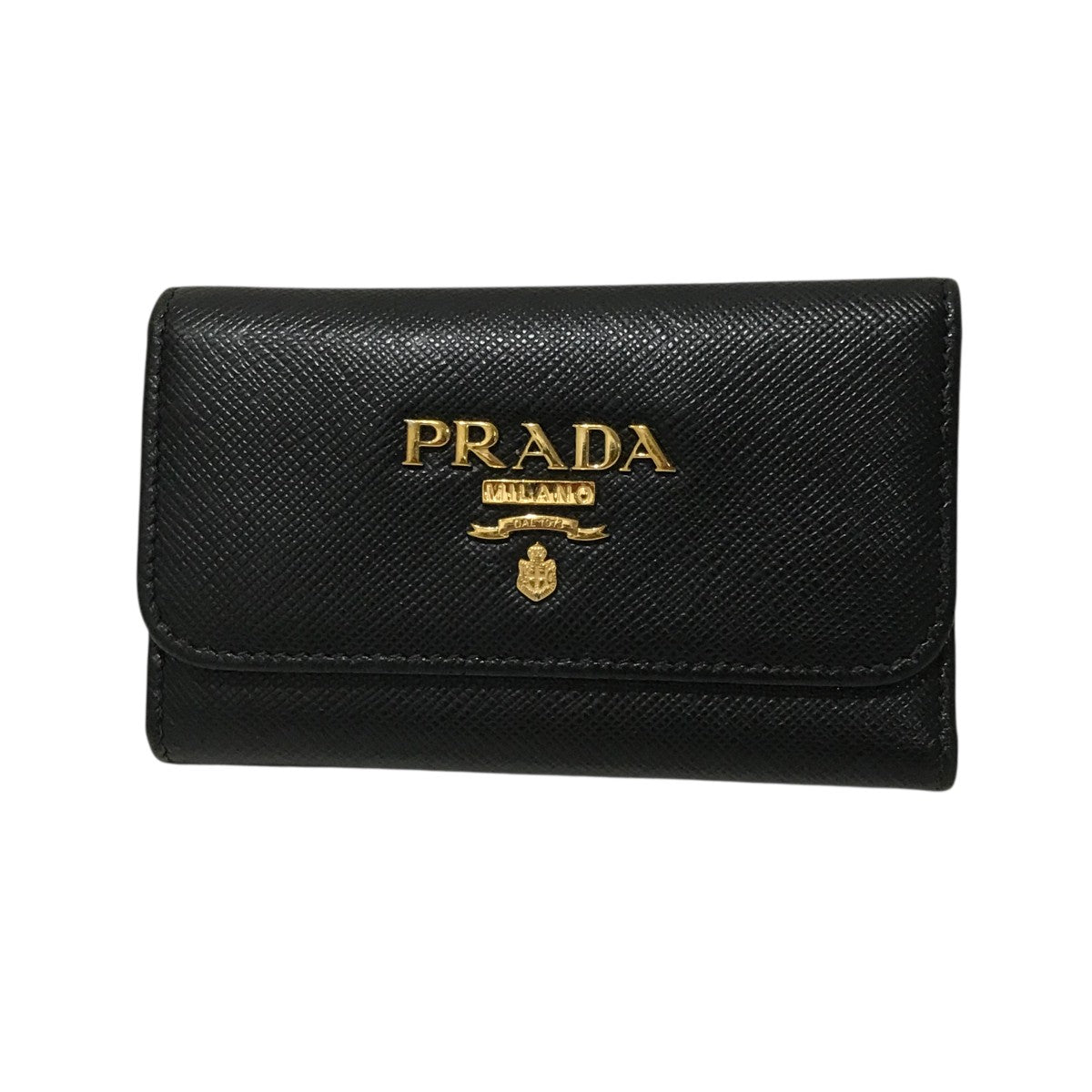 美品PRADA ブラック キーケース サフィアーノレザー PRADA(プラダ) サフィアーノレザーキーケース ブラック×ゴールド