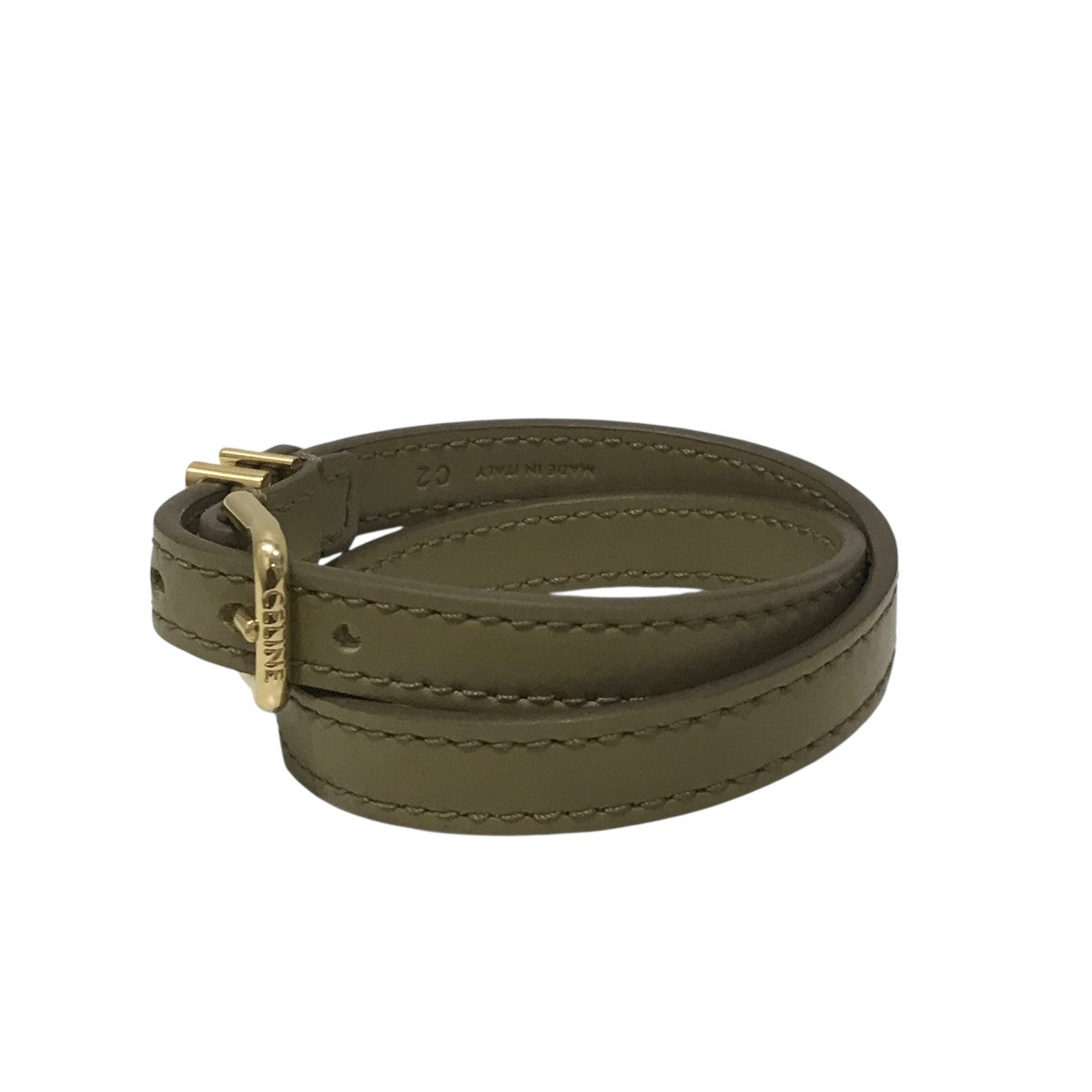 CELINE(セリーヌ) 【レキュイール ダブル】レザーブレスレット カーキ