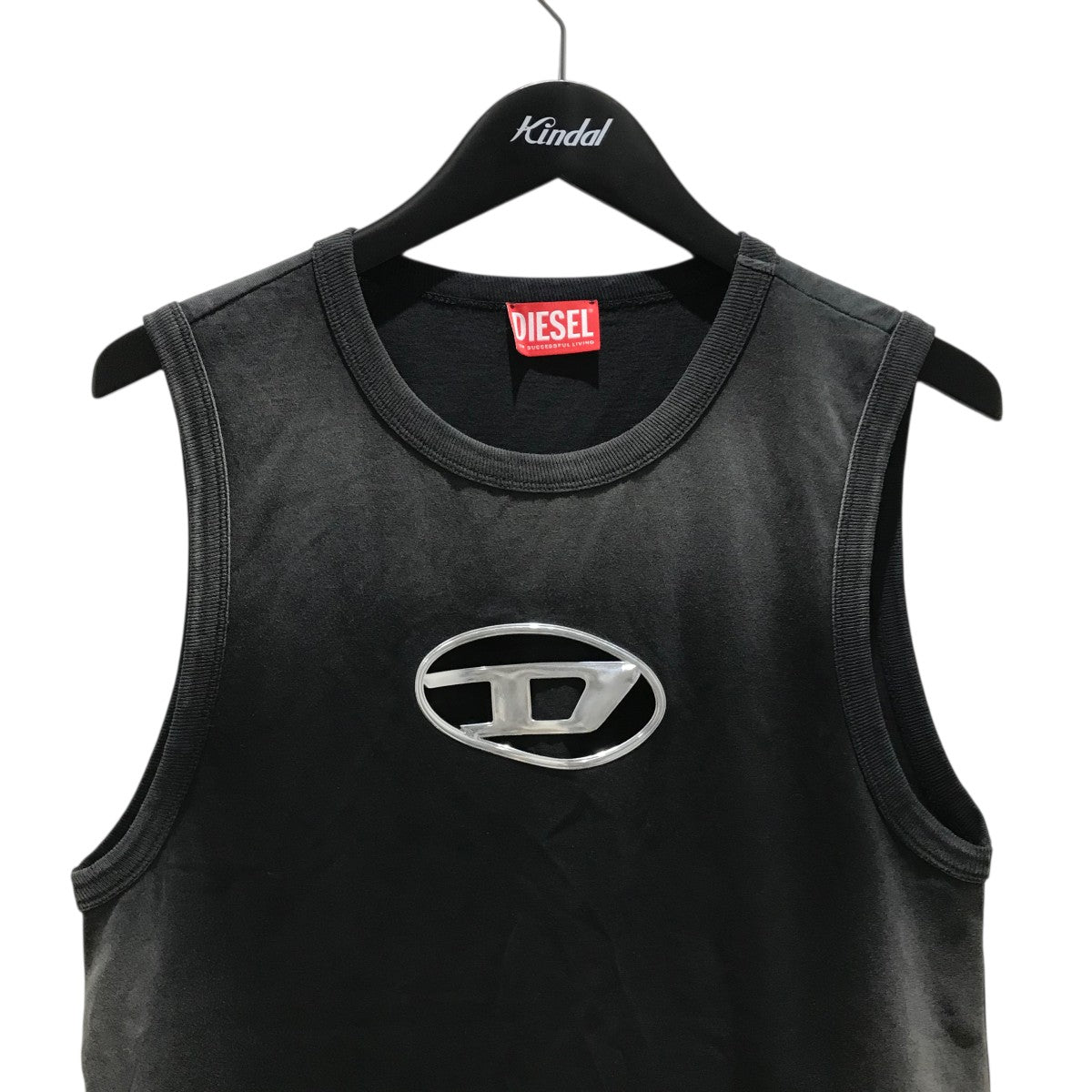 25aw DIESEL t-brico-new ガーメントダイ タンクトップ Men's Faded tank top with puffy Oval D | Black | Diesel