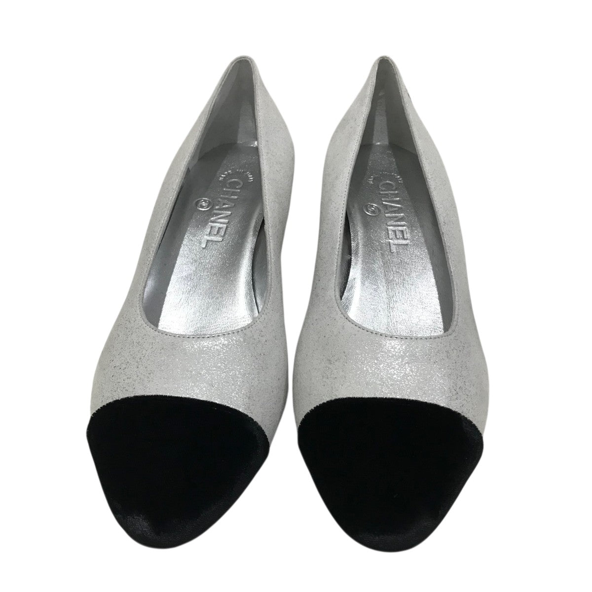 37★シャネル オープントゥー ミュール パンプス サンダル ヒール グレー 37☆シャネル オープントゥー ミュール パンプス サンダル