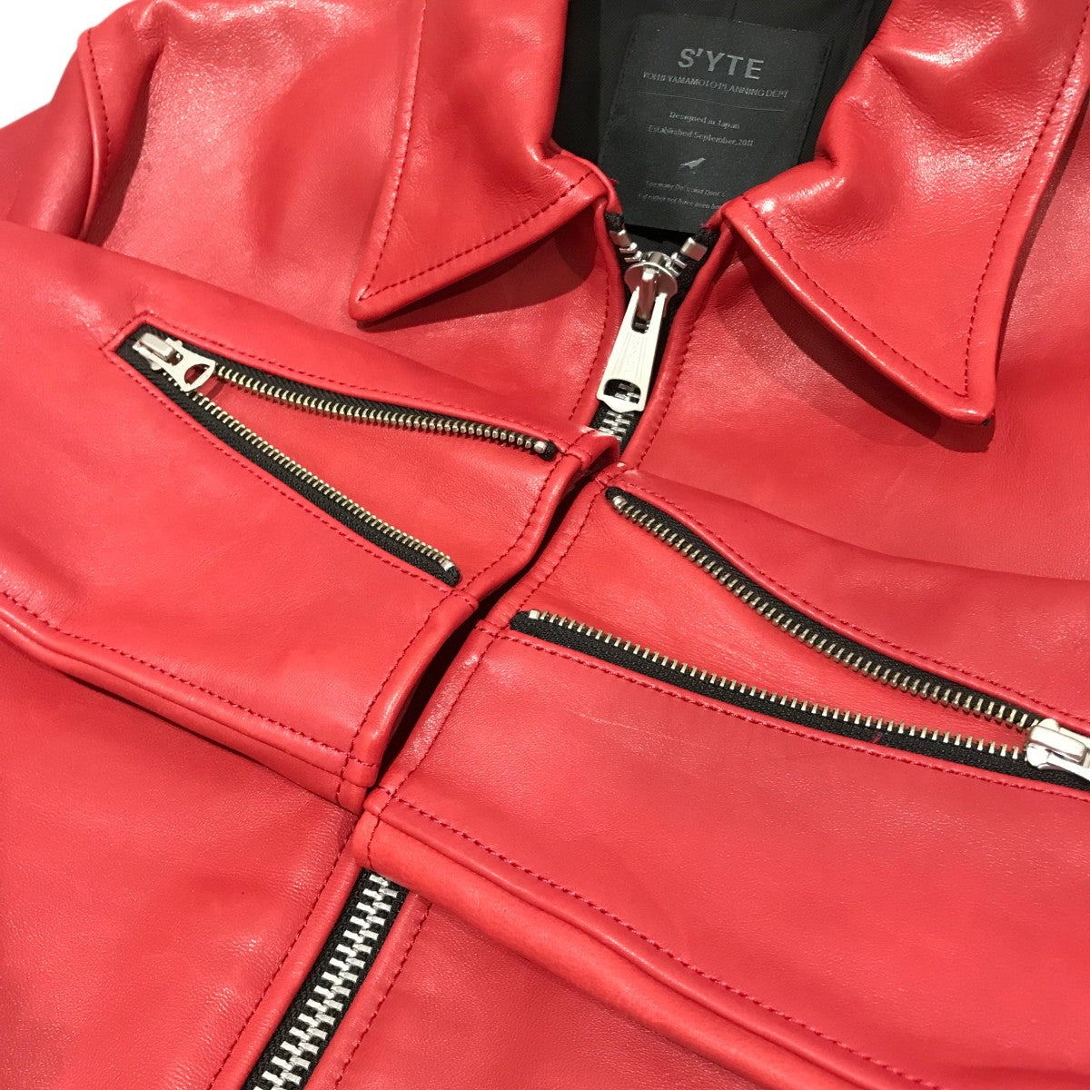 Yohji Yamamoto S’YTE レザーライダースジャケット WASHED SHEEP LEATHER CLASSIC DOUBLE RIDERS JACKET(S Black): S'YTE