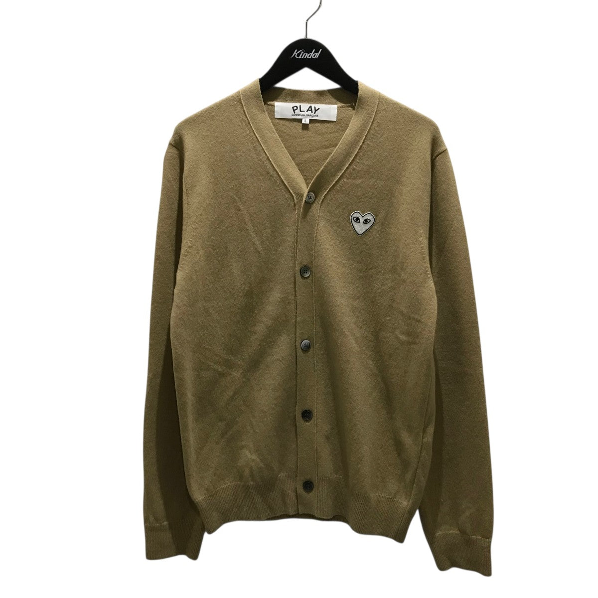 コムデギャルソン ハート刺繍 カーディガン L ベージュ ウール ワン