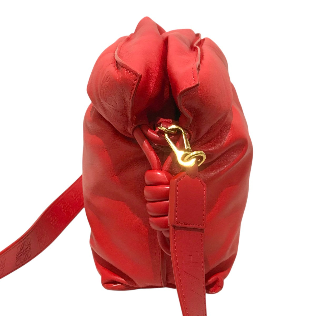 LOEWE フラメンコ♡ゴールド金具♡レッドショルダーバッグ　赤色　美品♪ LOEWE(ロエベ) フラメンコクラッチパファーショルダーバッグ202234