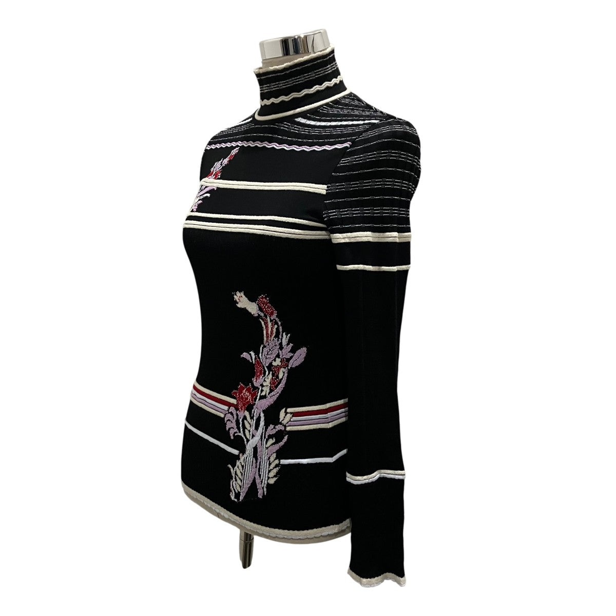 mame kurogouchi 【Floral Motif Intarsia Knitted High Neck Top】花柄ニットトップMM25FW-KN035 古着・中古-2枚目のアイテム画像