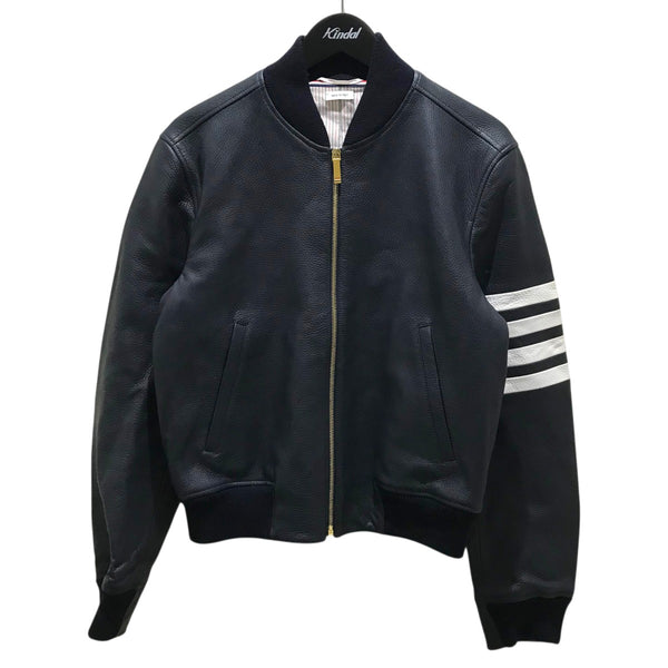 トム・ブラウン　レザージャケット ブラック トリコロール Thom Browne(トム・ブラウン) レザージャケットMJ0035A-00713415