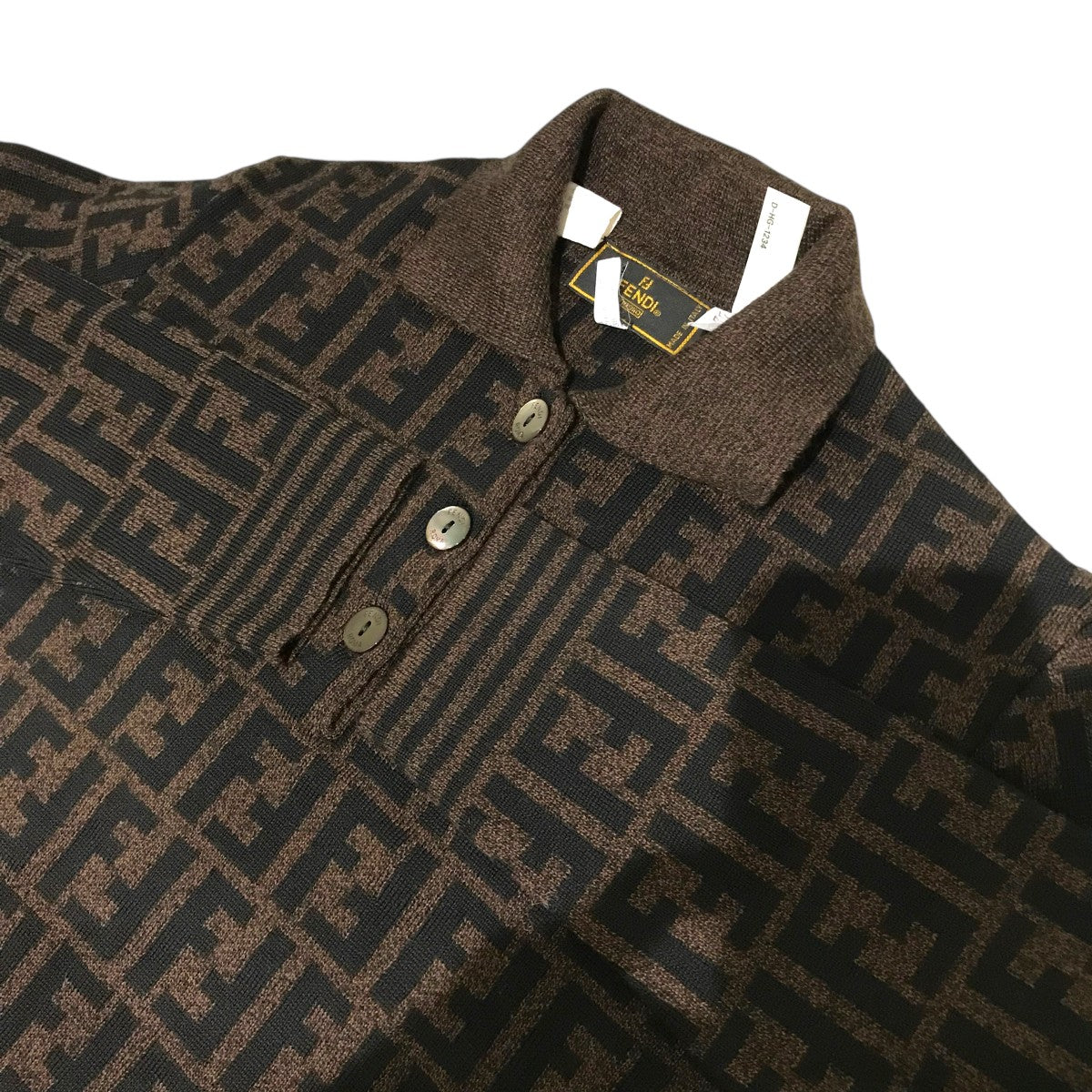 FENDI フェンディ ズッカ柄 ニット 半袖 ポロシャツ レディース 42 FENDI フェンディ ズッカ柄 ニット 半袖 ポロシャツ レディース 42