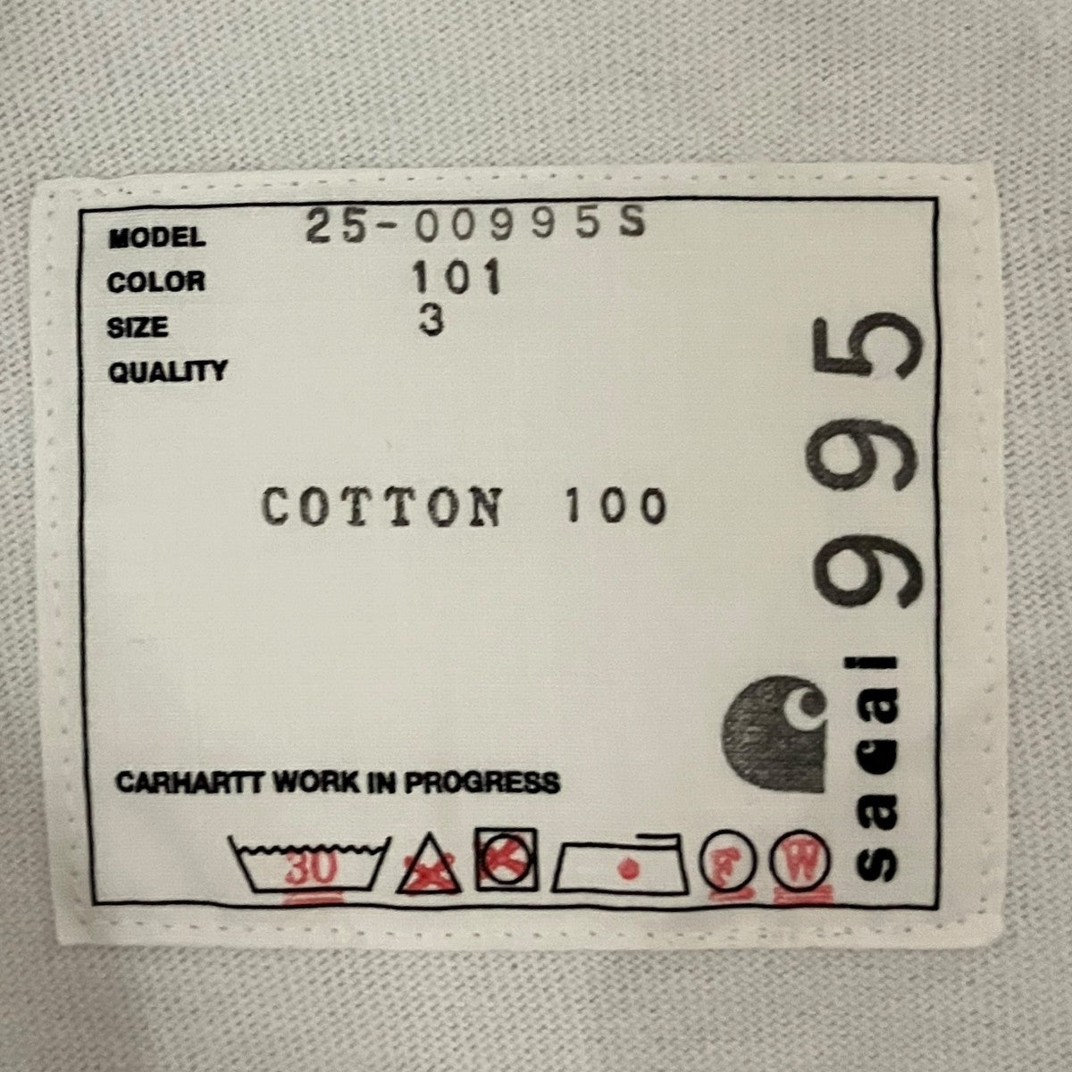 sacai×CarHartt 25SS半袖Tシャツ25-00995S 古着・中古-6枚目のアイテム画像
