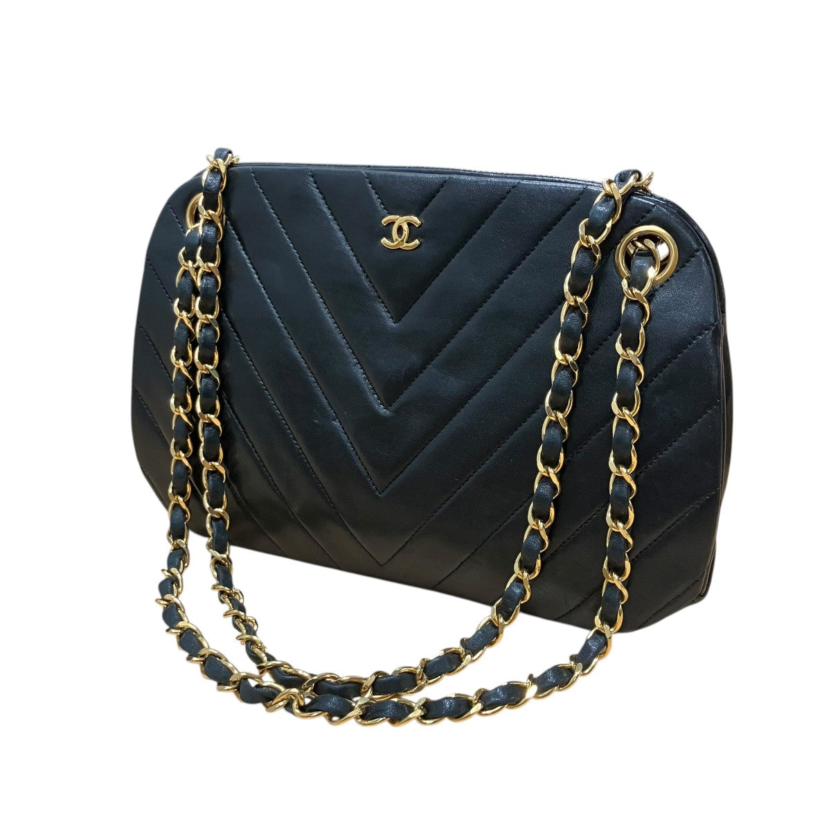 CHANEL ラムスキンVステッチがま口ショルダーバッグ 古着・中古-1枚目のアイテム画像