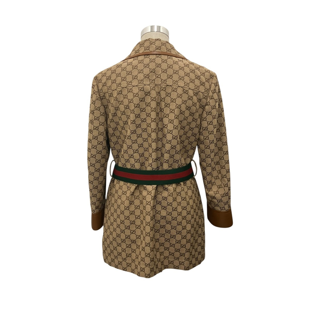GUCCI 【ウェブストライプベルト付き GGキャンバス ジャケット】ベルト付レザー切替コート682302 古着・中古-2枚目のアイテム画像