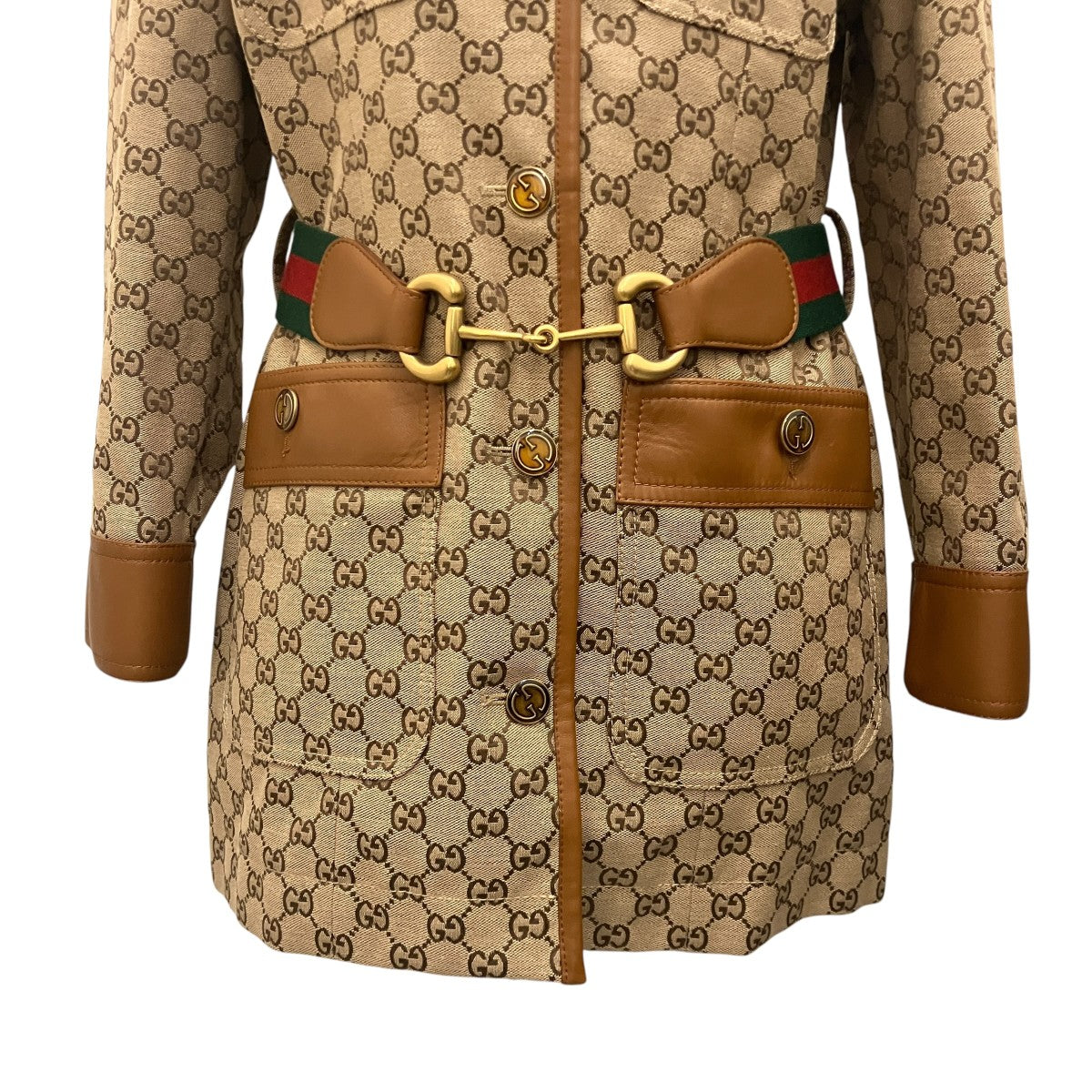 GUCCI 【ウェブストライプベルト付き GGキャンバス ジャケット】ベルト付レザー切替コート682302 古着・中古-4枚目のアイテム画像