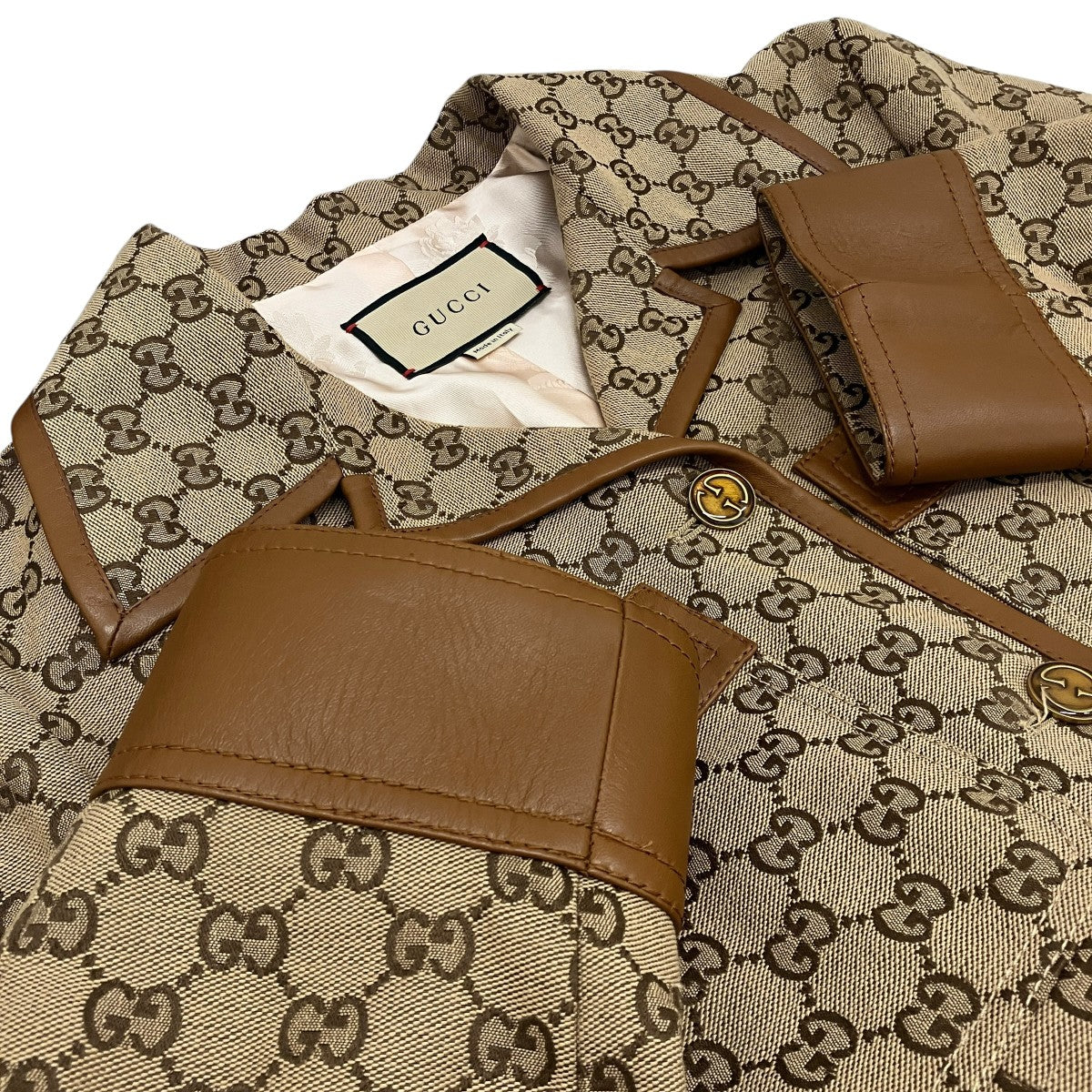 GUCCI 【ウェブストライプベルト付き GGキャンバス ジャケット】ベルト付レザー切替コート682302 古着・中古-5枚目のアイテム画像