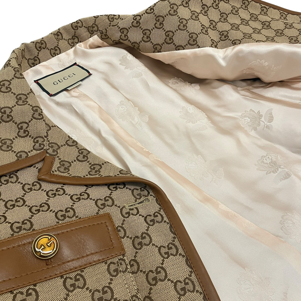GUCCI 【ウェブストライプベルト付き GGキャンバス ジャケット】ベルト付レザー切替コート682302 古着・中古-6枚目のアイテム画像