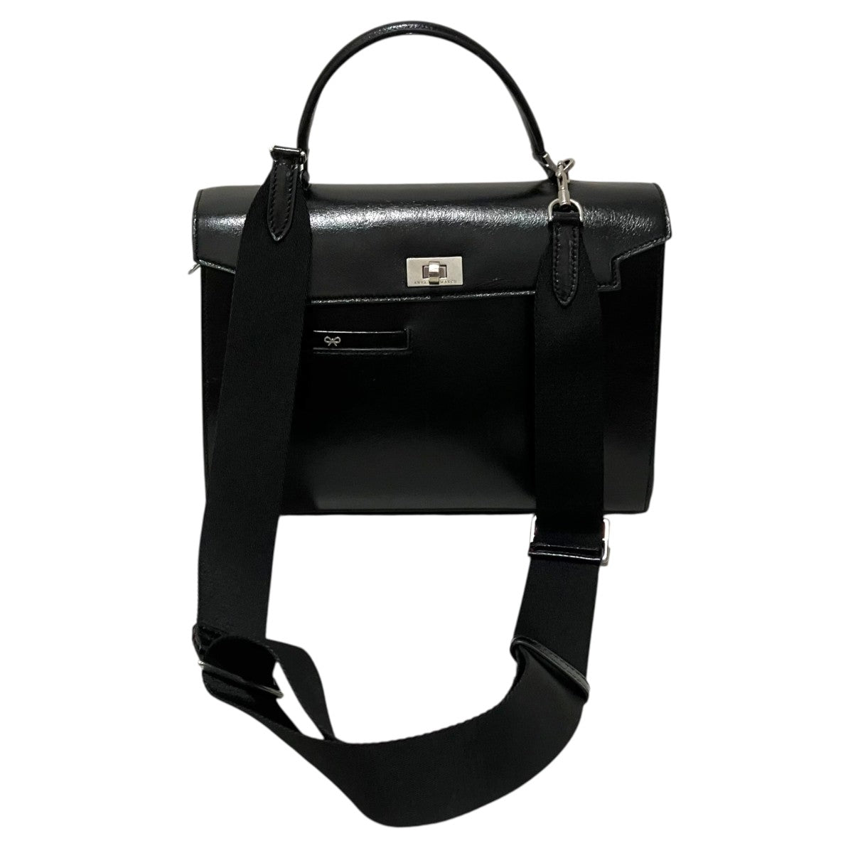 ANYA HINDMARCH 【Mortimer in Black Glossy Calf Ron Herman】ハンドバッグ196604 古着・中古-2枚目のアイテム画像
