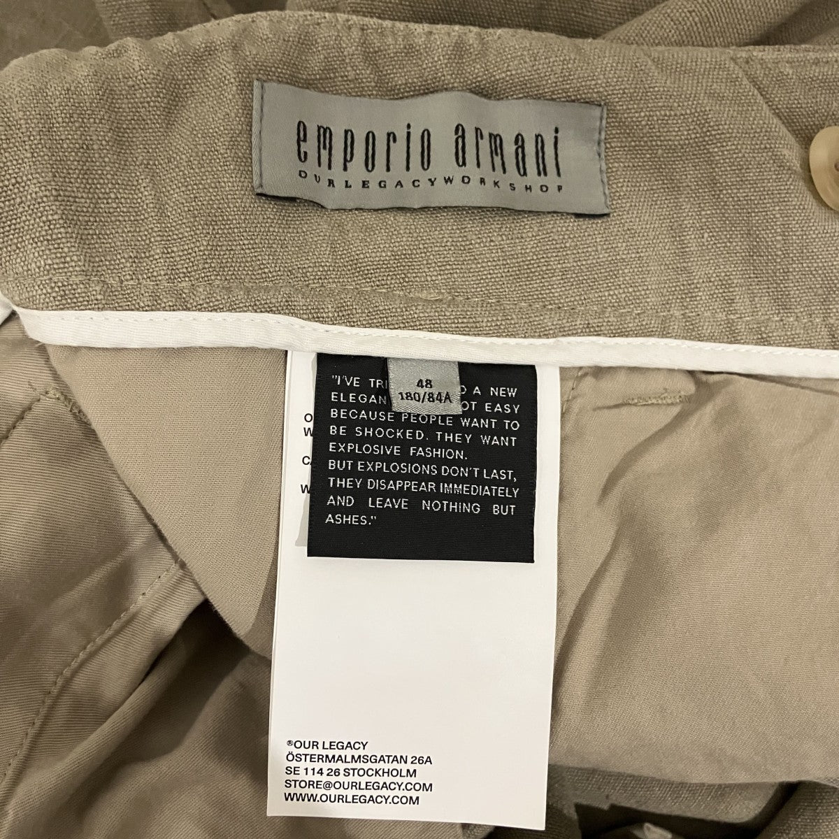 OUR LEGACY×EMPORIO ARMANI 【CARICO TROUSER】リネンパンツWS2254CO 古着・中古-6枚目のアイテム画像