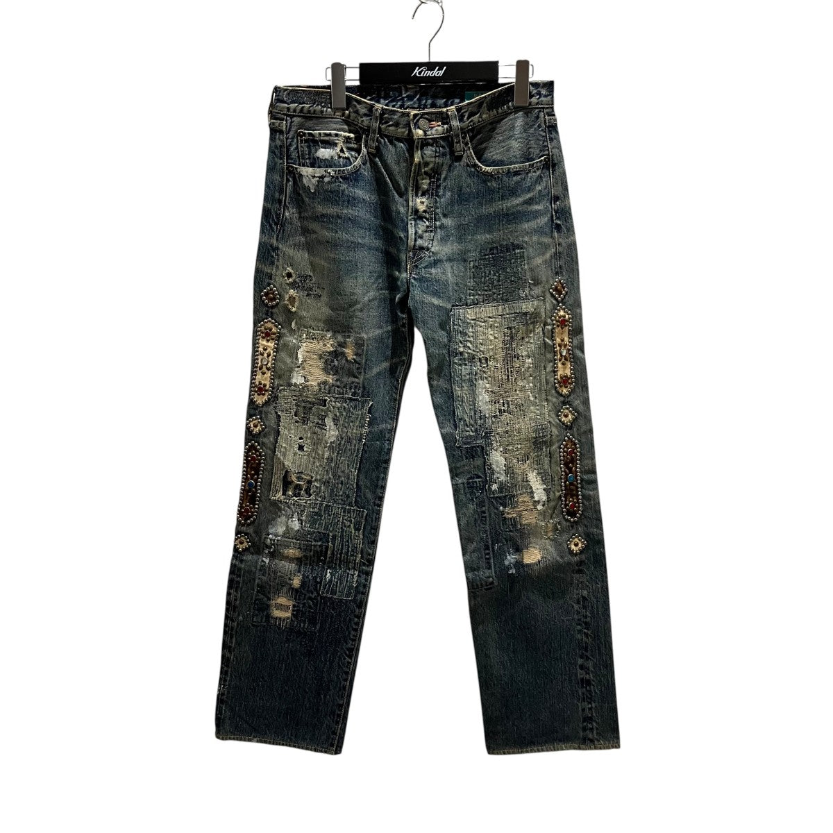 KAPITAL フロントスタッズダメージデニムパンツ 古着・中古-1枚目のアイテム画像