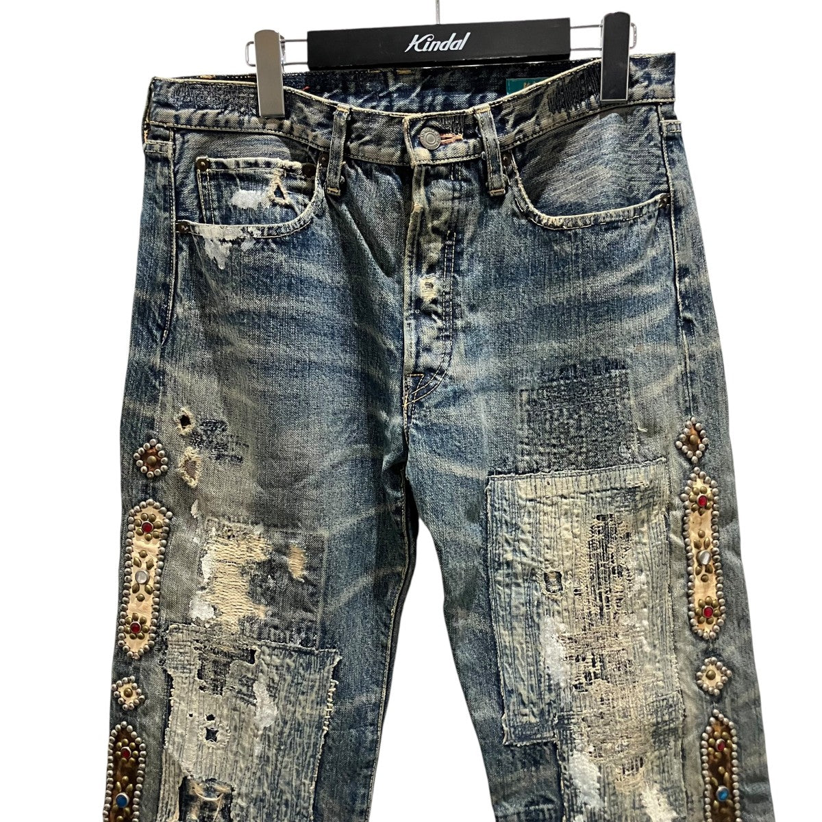 KAPITAL フロントスタッズダメージデニムパンツ 古着・中古-3枚目のアイテム画像