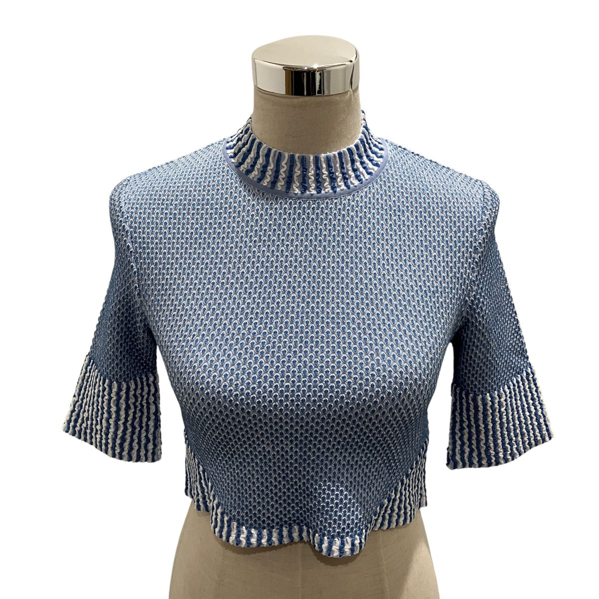 24SS【Spots Pattern Knitted Croped Top】7分袖ブラウスMM24SS-KN058