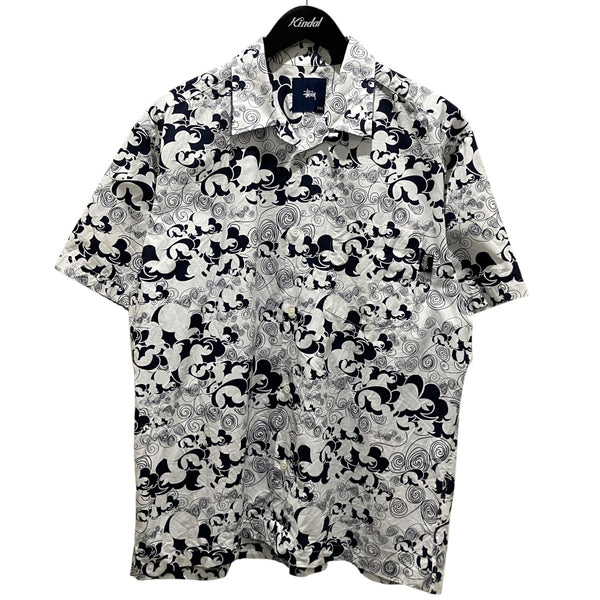 stussy(ステューシー) 和柄総柄半袖シャツ ネイビー×ホワイト サイズ M