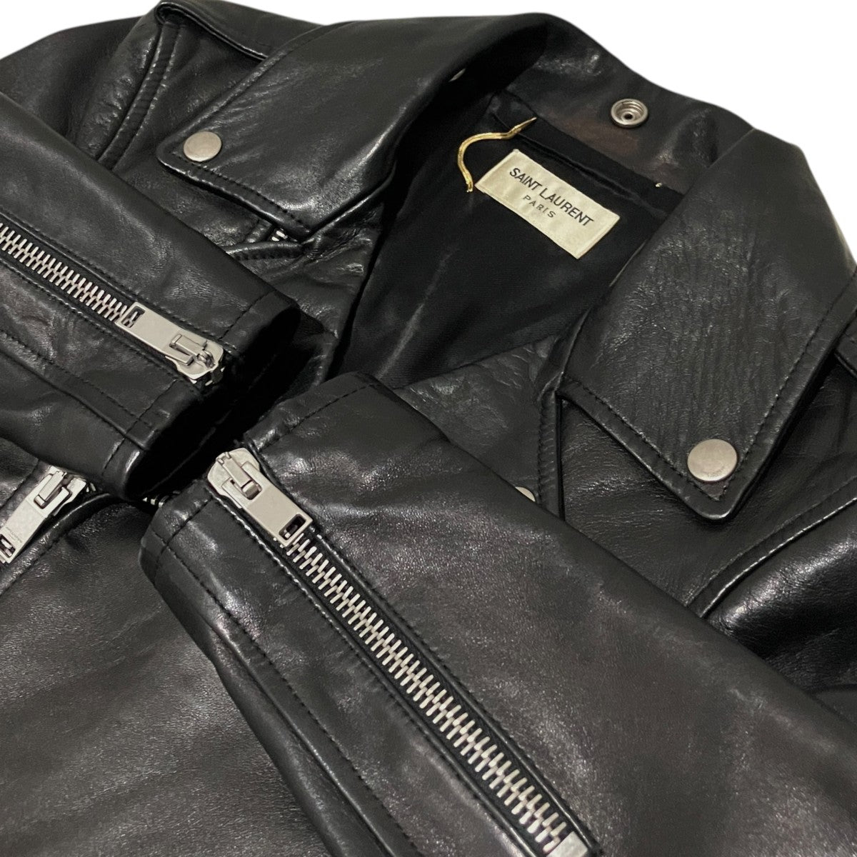 Saint Laurent Paris 短丈レザーライダースジャケット471464 Y5OA2 古着・中古-5枚目のアイテム画像