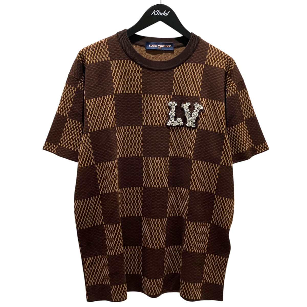 LOUIS VUITTON LVラインストーンダミエニットTシャツRM241 AUR HQN63W 古着・中古-1枚目のアイテム画像