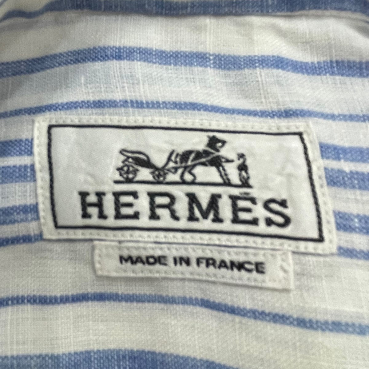 HERMES ストライプ柄バンドカラーリネンシャツ 古着・中古-6枚目のアイテム画像