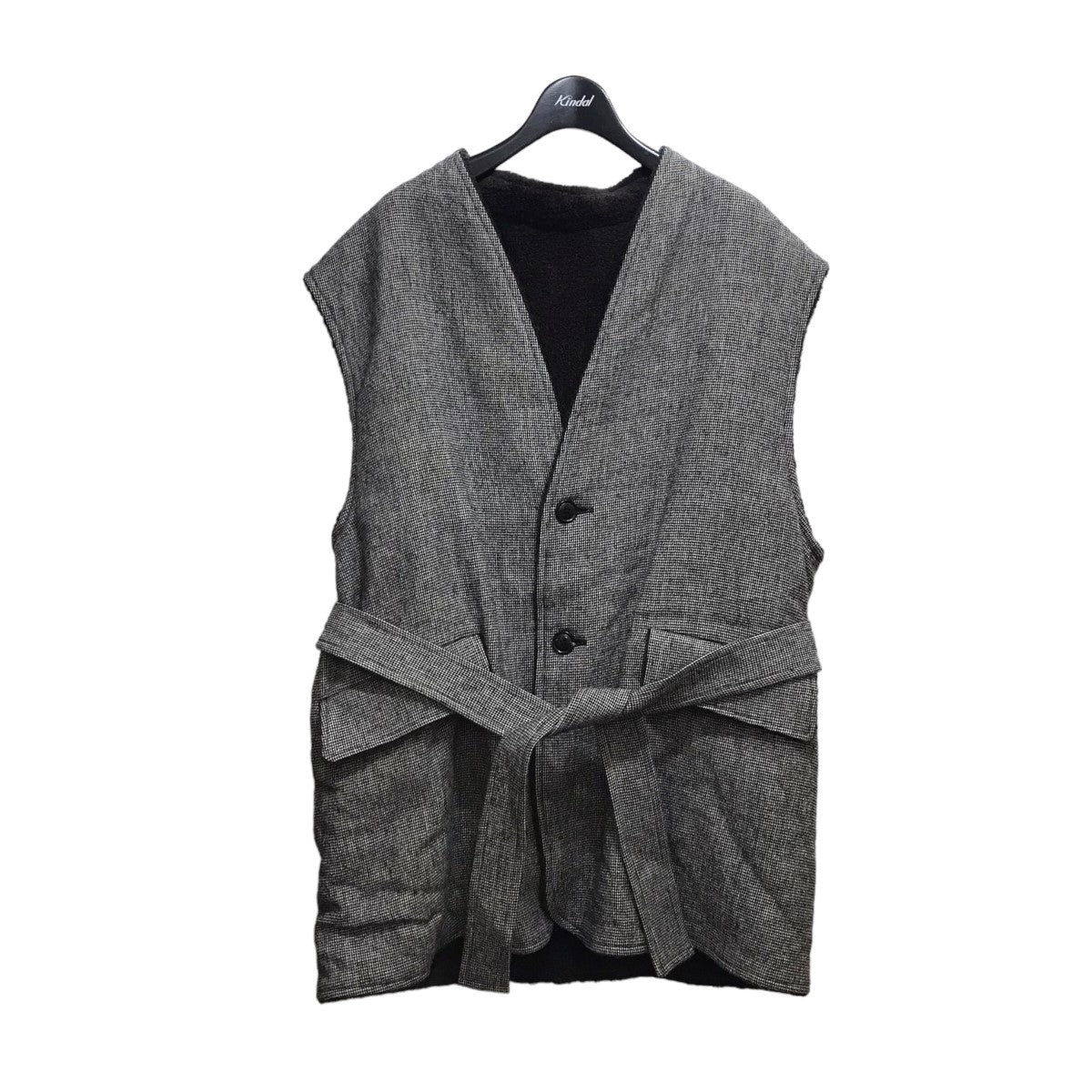 ｢WOOL CHECK ／ BELTED VEST｣千鳥格子ボアベスト