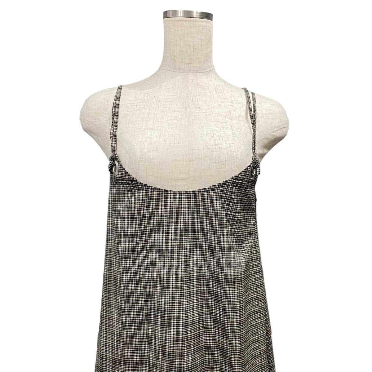 「DOUBLE-END tweed check apron dress」