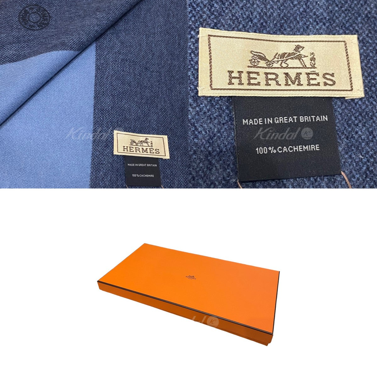 HERMES(エルメス) 「Hサマーブロック」カシミヤマフラー デニム×ブルー・モワイヤン｜【公式】カインドオルオンライン  ブランド古着・中古通販【kindal】