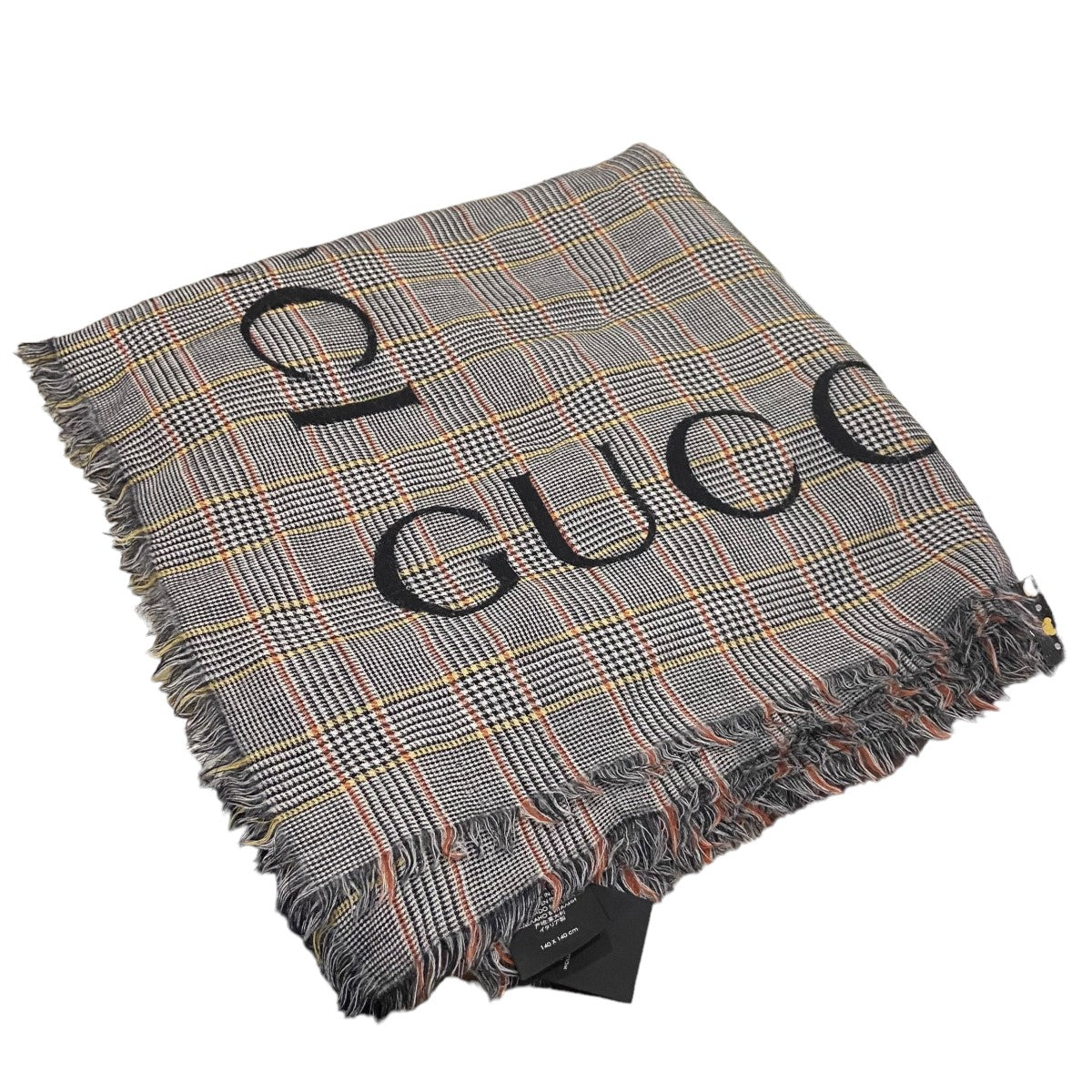 GUCCI(グッチ) グレンチェック柄ブランドロゴストール グレー サイズ 