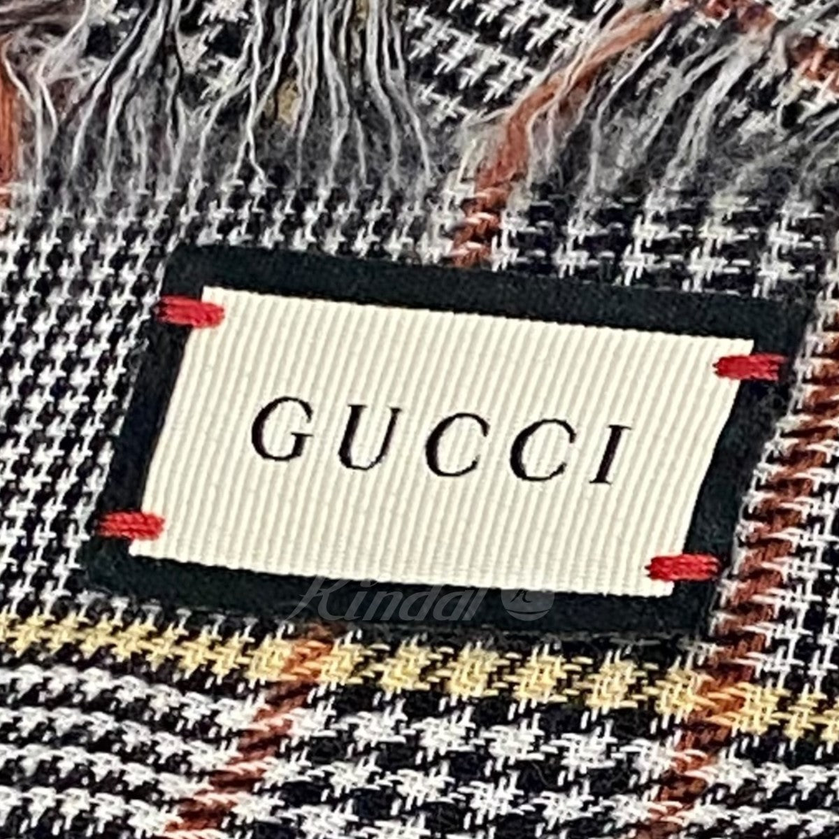 GUCCI(グッチ) グレンチェック柄ブランドロゴストール グレー サイズ 140×140｜【公式】カインドオルオンライン  ブランド古着・中古通販【kindal】