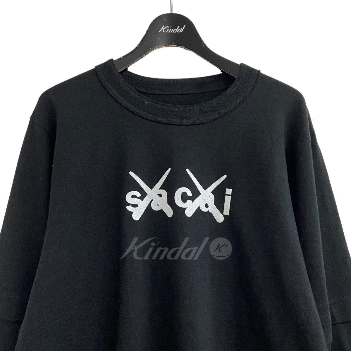sacai×KAWS レイヤードロゴロングスリーブTシャツ 21-0287S ブラック 