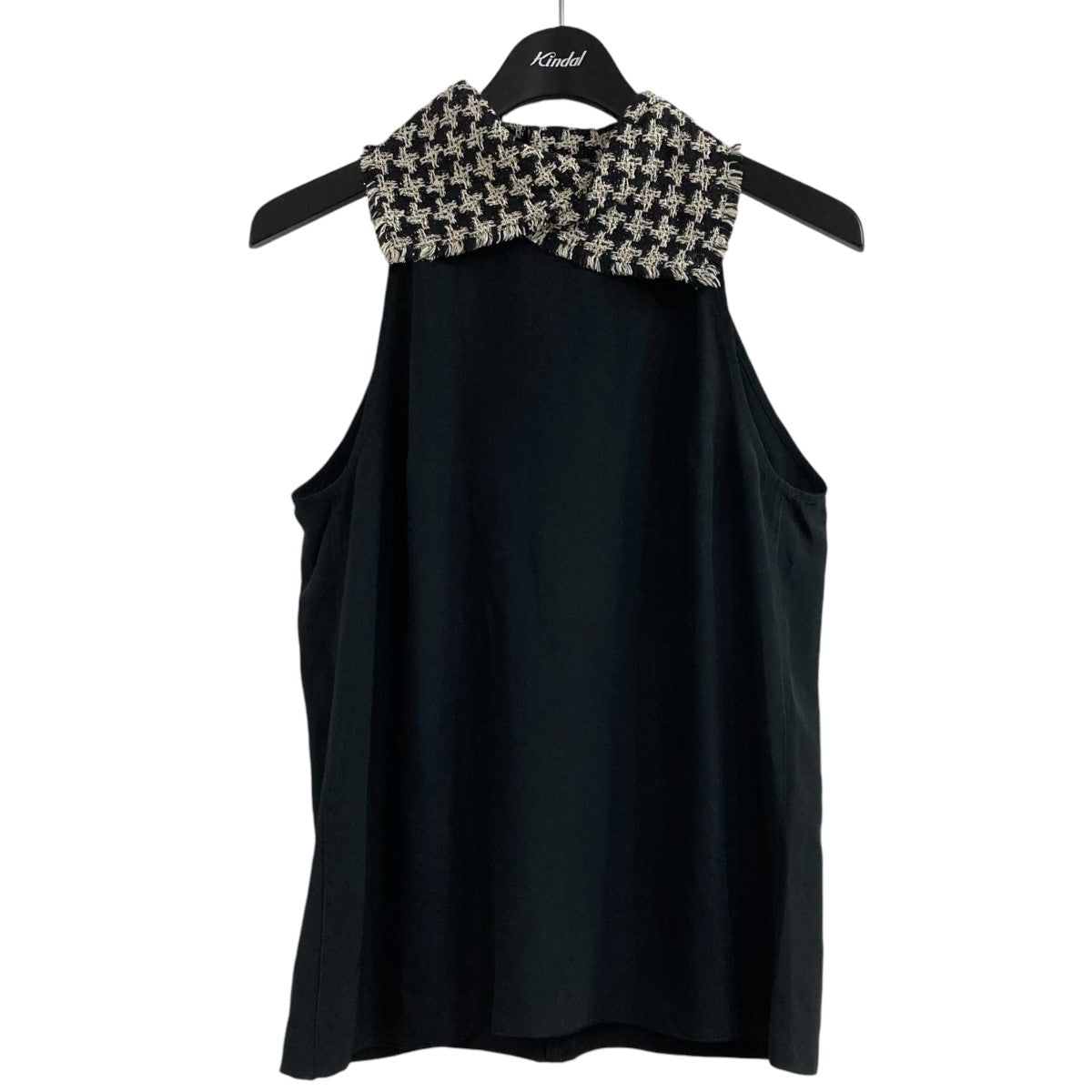 【値下げ】CHANEL ツイードカラーノースリーブシルクブラウス P34973W04265 ブラック×アイボリー サイズ：40 (EC) CHANEL(シャネル) ツイードカラーノースリーブシルクブラウス