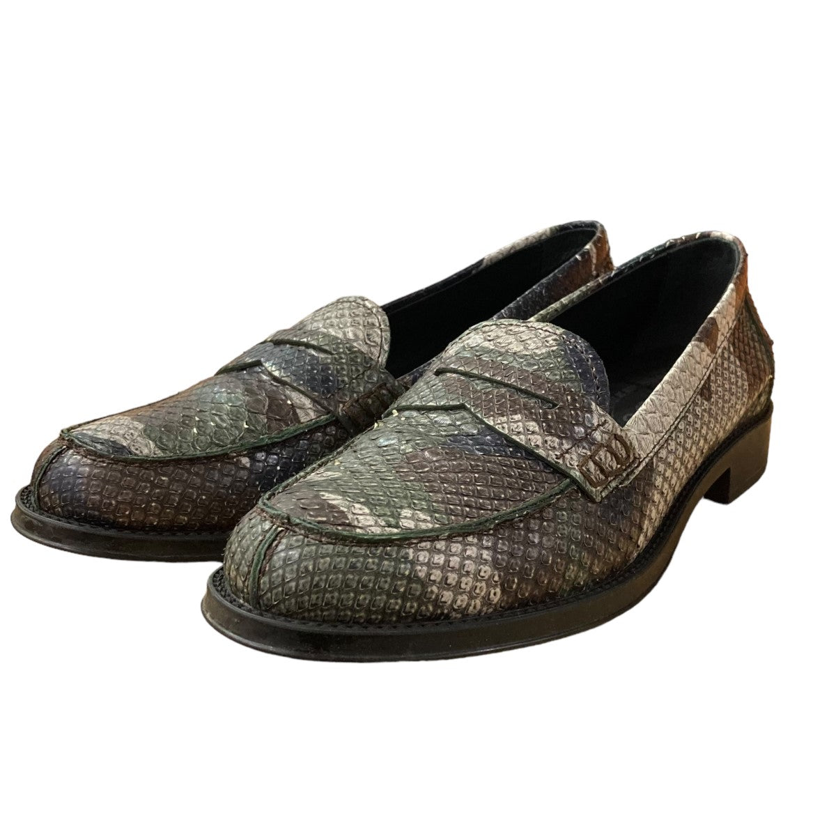 極美品 トッズ ドライビングシューズ パイソン 濃茶 6 25cm k1535 TOD'S(トッズ) パイソン型押しシューズ カーキ×マルチカラー