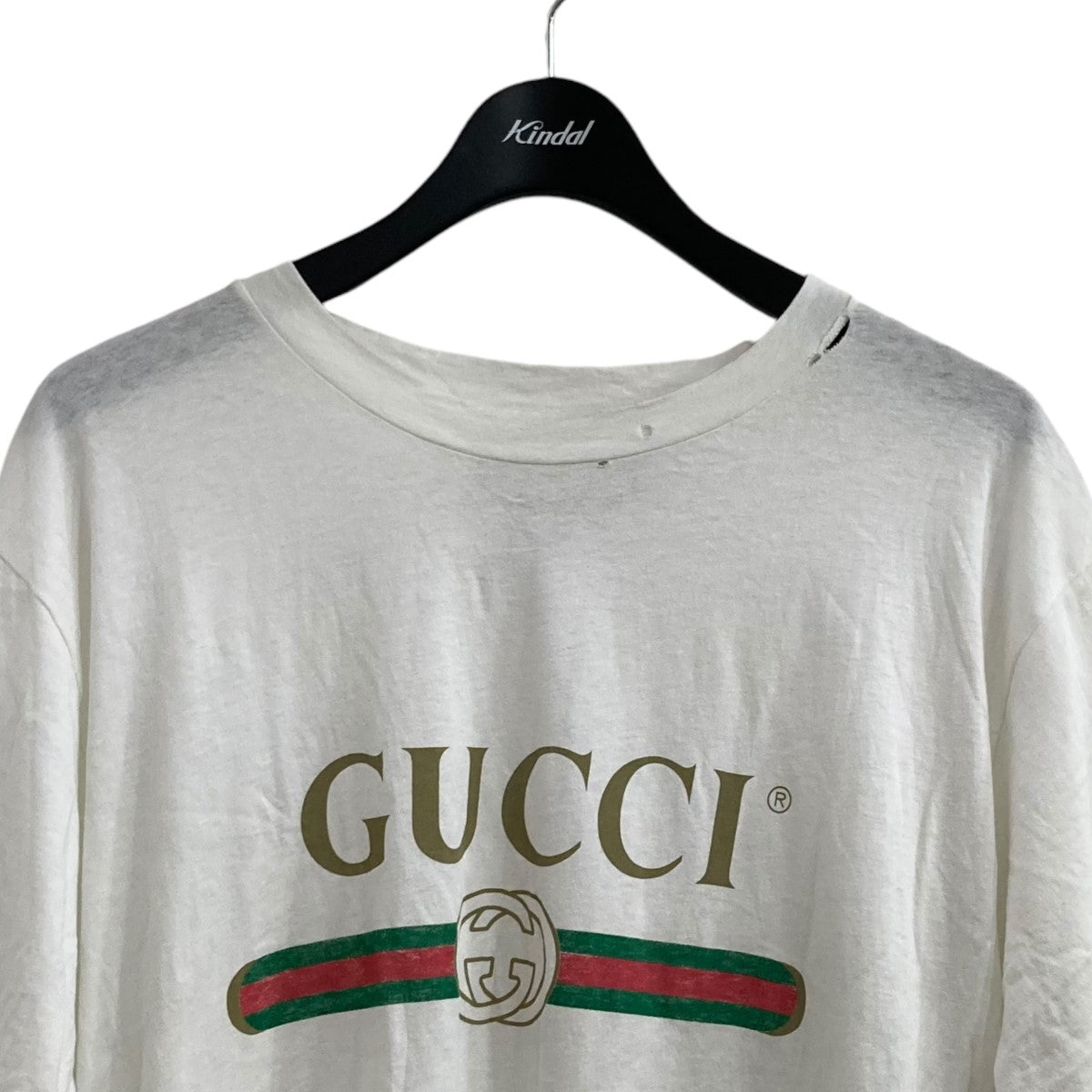 GUCCI(グッチ) オーバーサイズダメージ加工プリントTシャツ457095 457095 ホワイト サイズ L｜【公式】カインドオルオンライン  ブランド古着・中古通販【kindal】