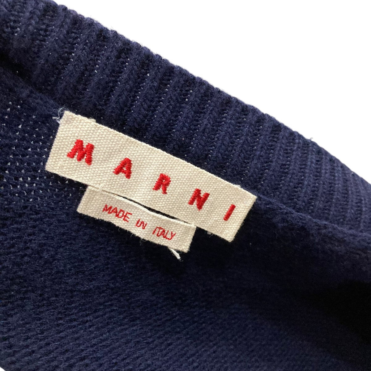 【値下げ】MARNI 20AW スキッパーニットセーター CVMD0049MQ ネイビー×ブラック サイズ：42 (EC) MARNI(マルニ) 20AWスキッパーニットセーターCVMD0049MQ