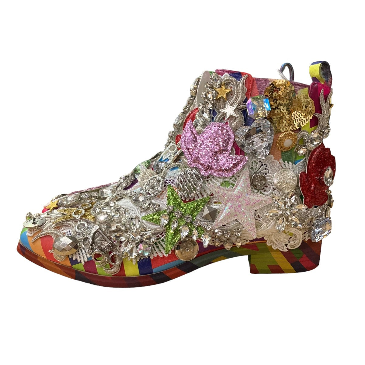 シルバー ビジュー装飾 ウエスタンブーツ ウエスタンブーツ レディース 25.5 クロスインレイ 刺繍 本革