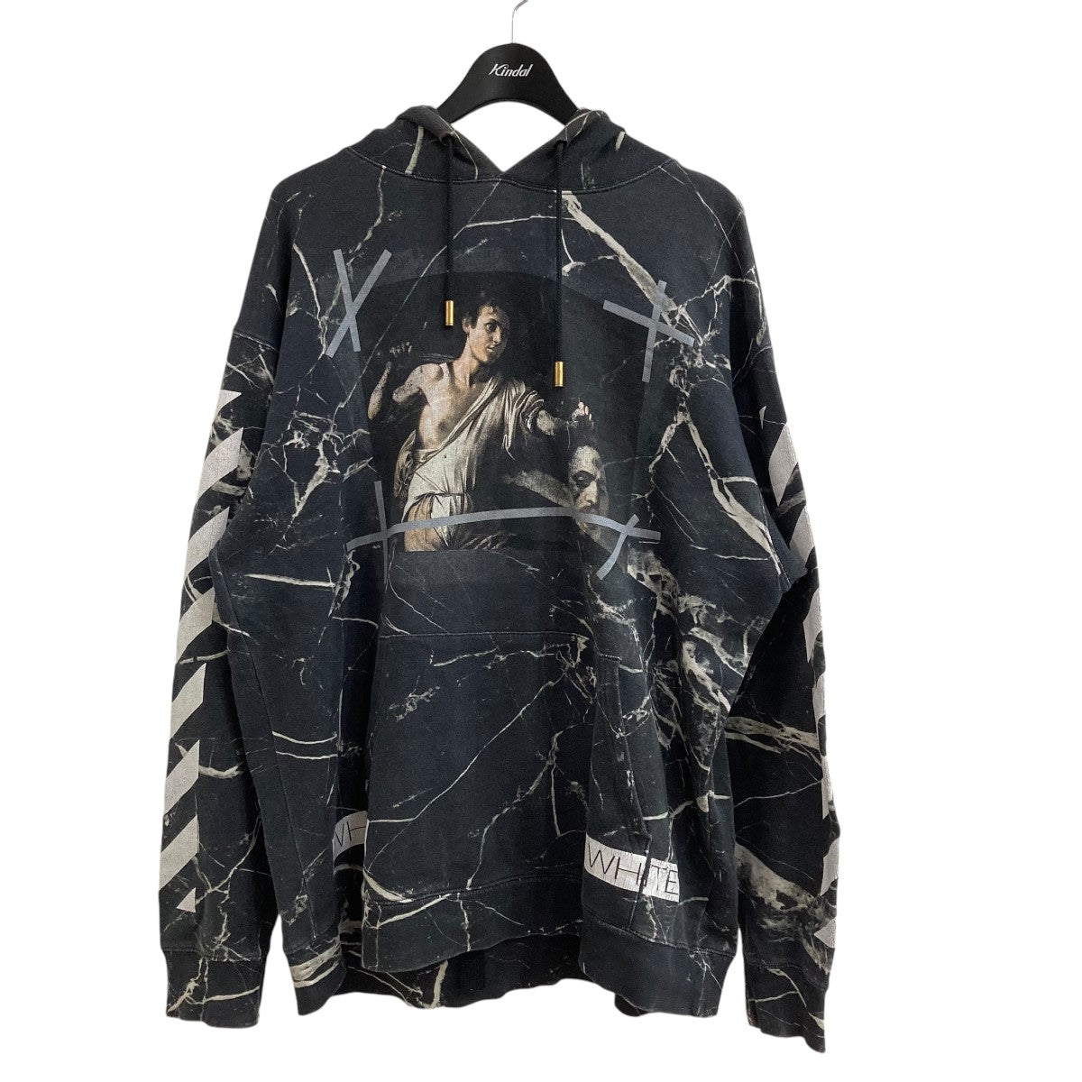 【大人かわいい】新品　フリル　白黒プリントカットソー黒　r71d OFFWHITE(オフホワイト) スリーブバイアスプリントカットソー