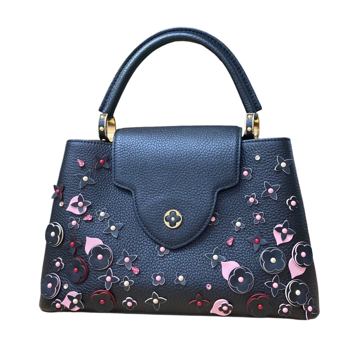 LOUIS VUITTON(ルイヴィトン) カプシーヌMM フラワーデコレーション ハンドバッグ 製造番号なし(RFID対応品)  ブラック×ゴールド×マルチカラー｜【公式】カインドオルオンライン ブランド古着・中古通販【kindal】