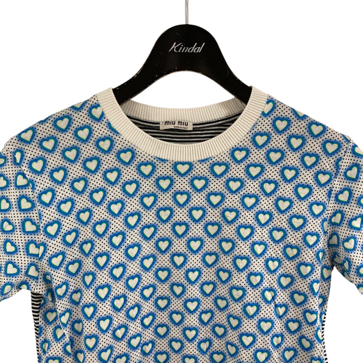 ミュウミュウ　ハート柄　Tシャツ　XSプリントTシャツ　ボーダー ミュウミュウ ハート柄 Tシャツ XSプリントTシャツ ボーダー