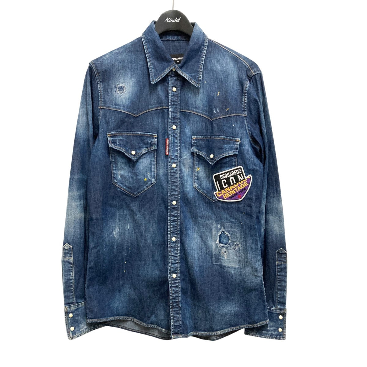 DSQUARED2(ディースクエアード) CANADIAN ICON DENIM Shirtペイントリペア加工デニムシャツS79DL0010  S30341 S79DL0010 S30341 ブルー サイズ 44｜【公式】カインドオルオンライン ブランド古着・中古通販【kindal】