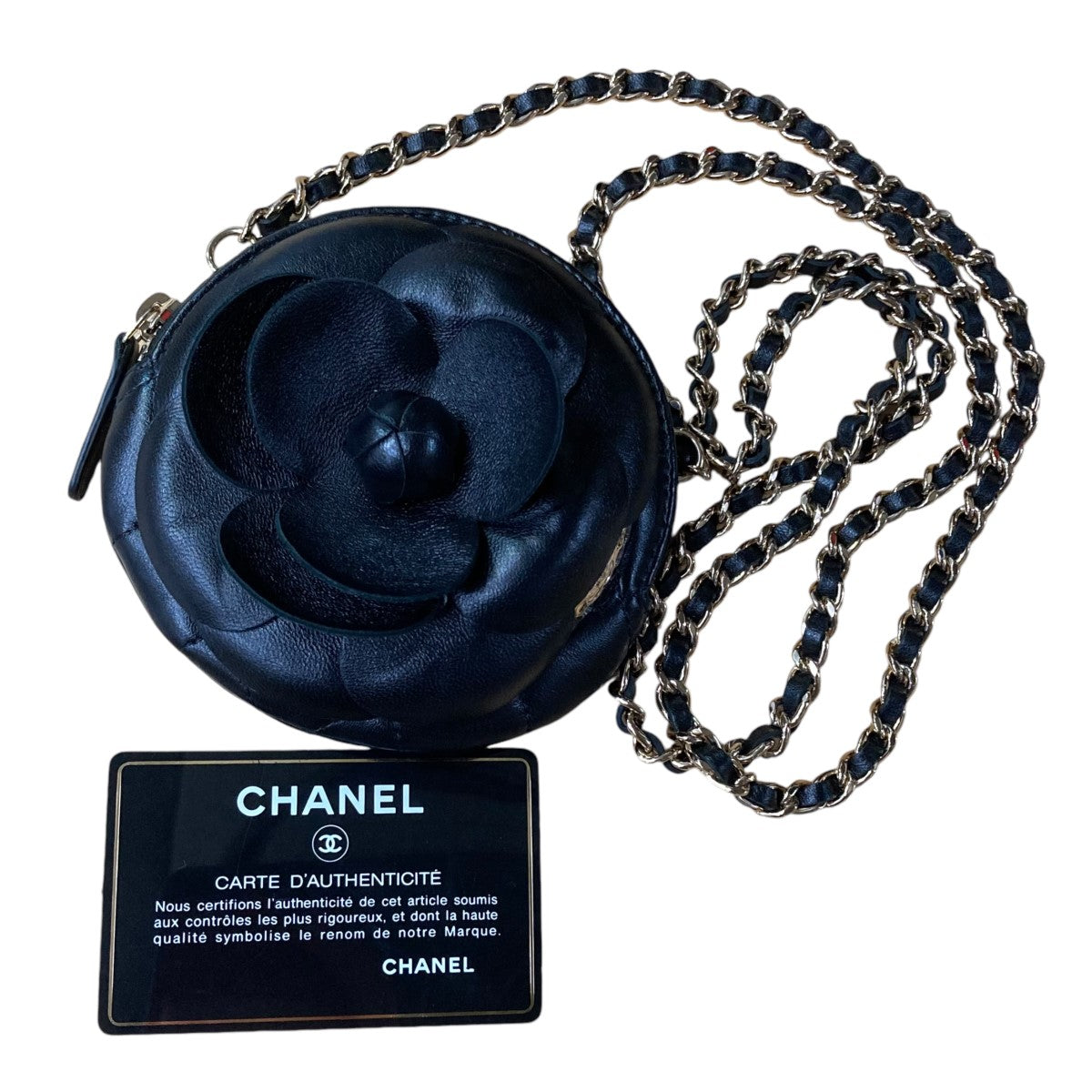 CHANEL　アシンメトリー生地切替ワンピース　裏地カメリア　黒　36 2143500227060_02.jpg