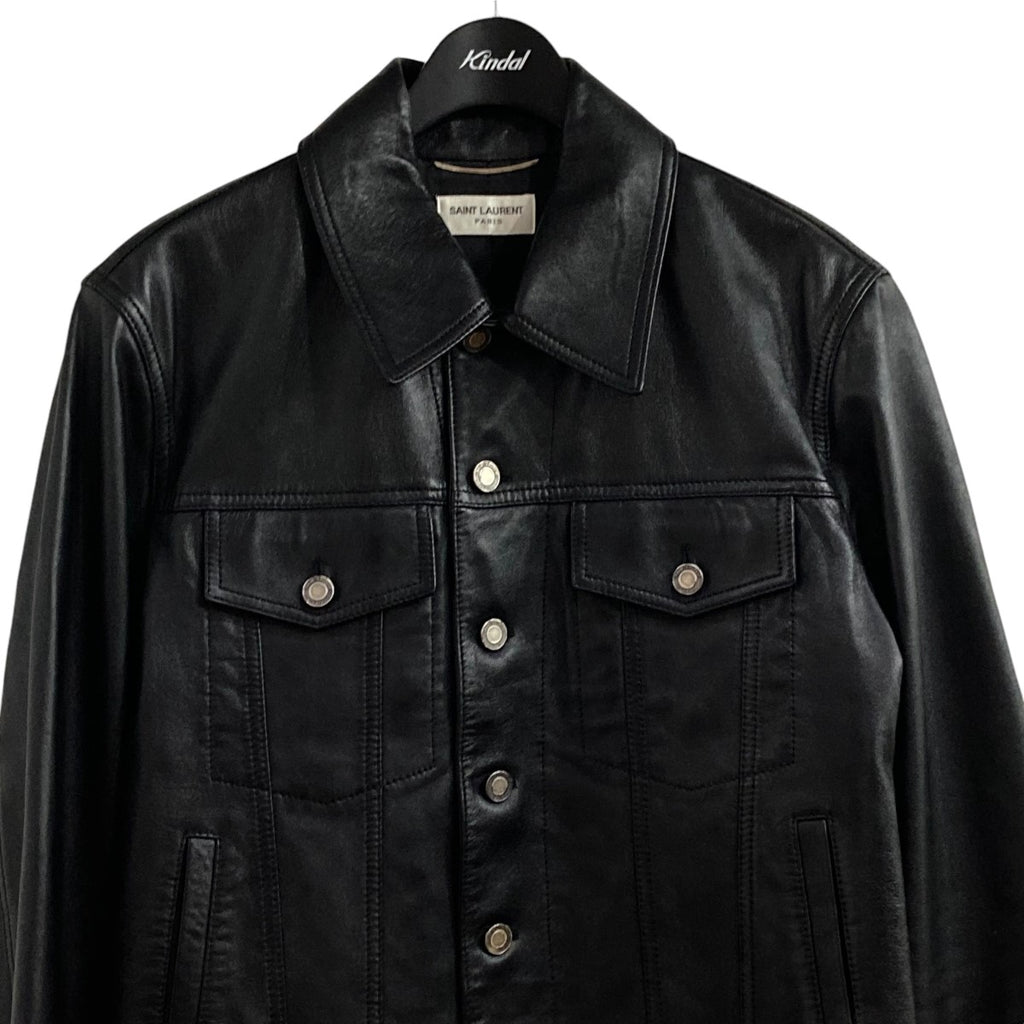 10489【定価40万円】サンローラン☆レザー切り替えボンバージャケット 