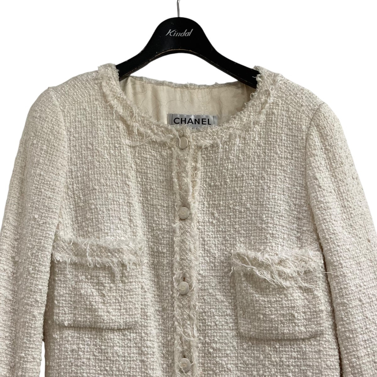 CHANEL(シャネル) ツイードノーカラージャケット アイボリー